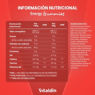 Gominolas de Cafeína y Taurina frutos rojos - Vitaldin