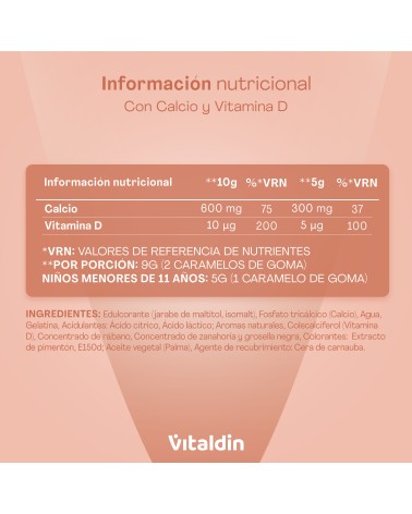 Calcio con Vitamina D en gominolas sin azúcar | Vitaldin