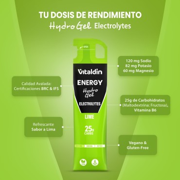 24 x Gel energético Hydro electrolitos lima - Vitaldin