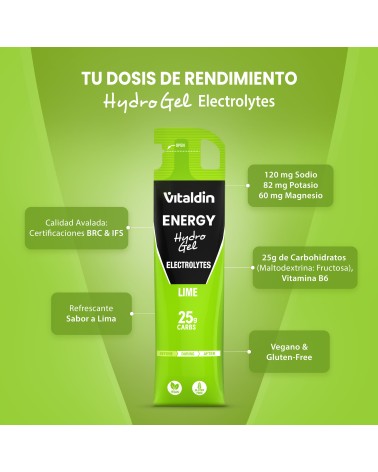 Hydro Energy Gel Electrolitos Sabor Lima – Caja 24 geles energéticos x 55 ml