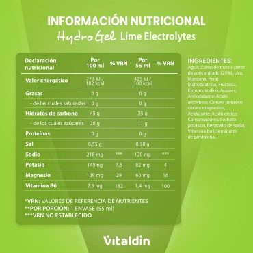 24 x Gel energético Hydro electrolitos lima - Vitaldin