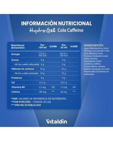 Hydro Energy Gel Cafeína Sabor Cola – Caja 24 geles energéticos x 55 ml