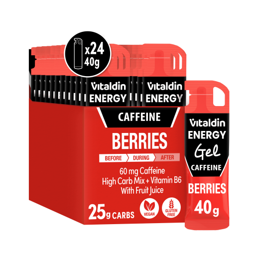 Energy Gel Cafeína Sabor Frutos Rojos – Caja 24 geles energéticos x 40 gr