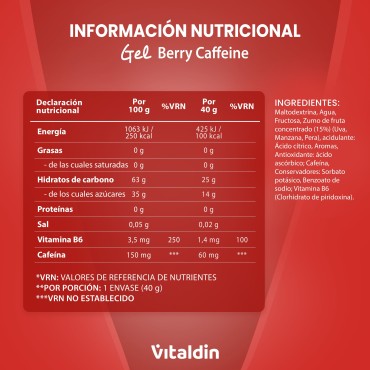 Energy Gel Cafeína Sabor Frutos Rojos – Caja 24 geles energéticos x 40 gr