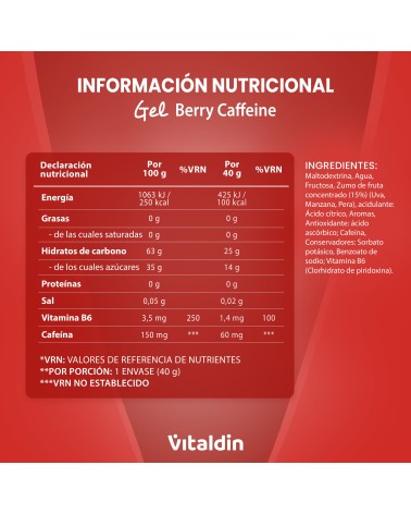 Energy Gel Cafeína Sabor Frutos Rojos – Caja 24 geles energéticos x 40 gr