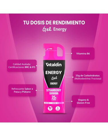 24 x Caffeine Free Strawberry & Banana Energy Gel - Vitaldin