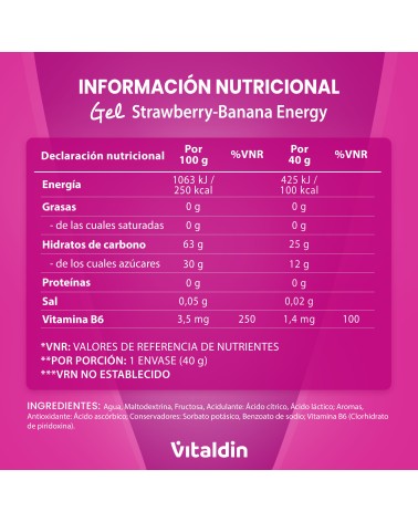 Gel energético sin Cafeína fresa y plátano - Vitaldin