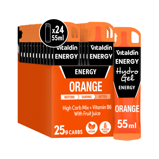 Hydro Energy Gel Sabor Naranja (Sin Cafeína) – Caja 24 geles energéticos x 55 ml