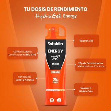 Hydro Energy Gel Sabor Naranja (Sin Cafeína) – Caja 24 geles energéticos x 55 ml