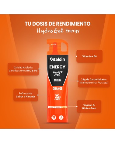 Hydro Energy Gel Sabor Naranja (Sin Cafeína) – Caja 24 geles energéticos x 55 ml
