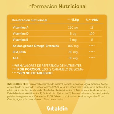 Gominolas de Omega 3 con Vitaminas A, D, E y Sin azúcar