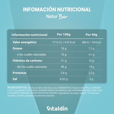 12 x Barritas Energéticas Natur Bar Almendra y  Coco - Vitaldin