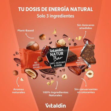 12 x Barritas Energéticas Natur Bar Avellana y Cacao - Vitaldin