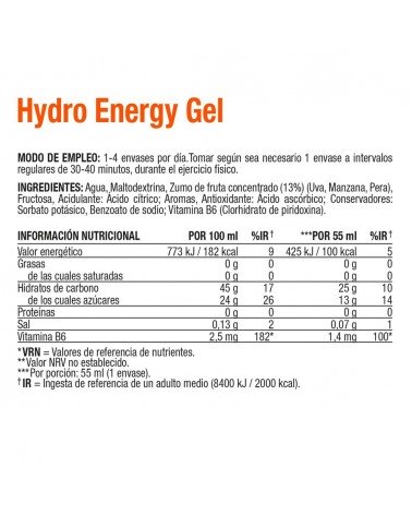 Gel energético Hydro sin cafeína naranja - Vitaldin