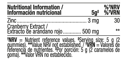 Información Nutricional Gominolas de Arándono Rojo - Vitaldin